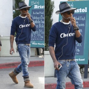 CELEBRITIES IN PEARLS: Pharrell Williams Wears Hand-Painted Karl Lagerfeld Sweatshirt with Pearls