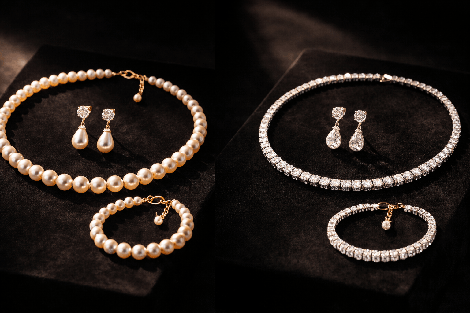 Perlen vs. Diamanten in Brautschmuck-Sets
