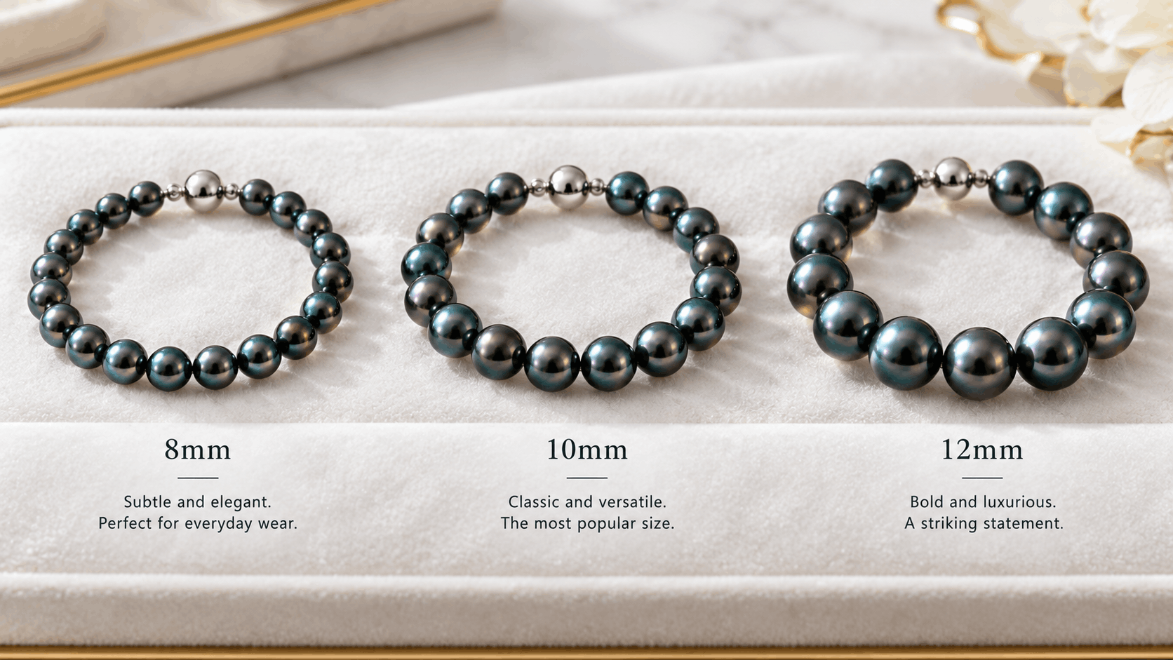 03. Die richtige Größe für ein schwarzes Perlenarmband wählen