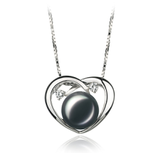 9-10mm AA-Qualität Süßwasser Perlenanhänger in Katie Heart Schwarz