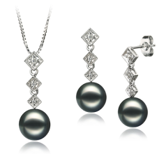 8-9mm AAA-Qualität Japanische Akoya Perlen Set in Rozene Schwarz