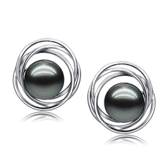 9-10mm AAA-Qualität Tahitisch Paar Ohrringe in Dreifacher Kreis Ohrstecker Schwarz