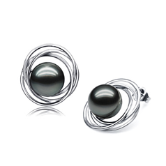9-10mm AAA-Qualität Tahitisch Paar Ohrringe in Dreifacher Kreis Ohrstecker Schwarz