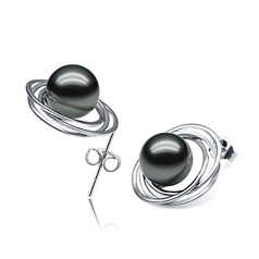 9-10mm AAA-Qualität Tahitisch Paar Ohrringe in Dreifacher Kreis Ohrstecker Schwarz