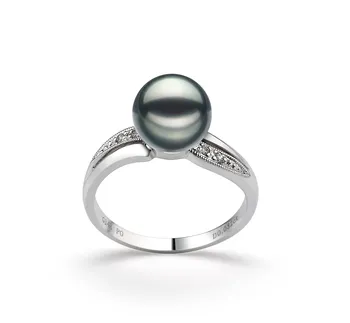 7-8mm AAA-Qualität Japanische Akoya Perlenringe in Caroline Schwarz