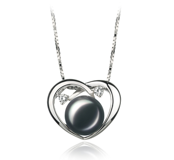 9-10mm AA-Qualität Süßwasser Perlenanhänger in Katie Heart Schwarz