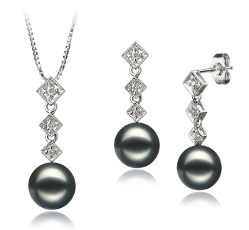 8-9mm AAA-Qualität Japanische Akoya Perlen Set in Rozene Schwarz