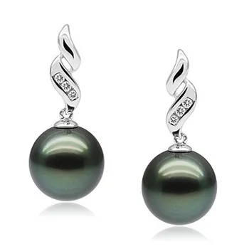 9-10mm AAA-Qualität Tahitisch Paar Ohrringe in Verführerisch Schwarz 9-10mm AAA-Qualität Tahitisch Paar Ohrringe in Verführerisch Schwarz