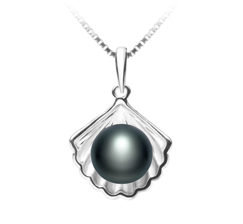 7-8mm AA-Qualität Süßwasser Perlenanhänger in Schale Schwarz
