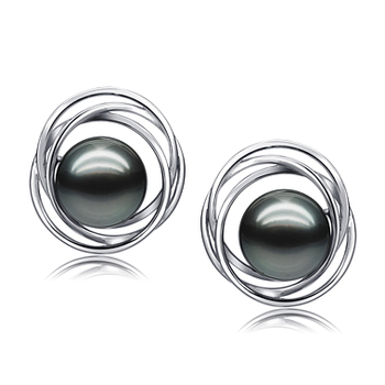 9-10mm AAA-Qualität Tahitisch Paar Ohrringe in Dreifacher Kreis Ohrstecker Schwarz